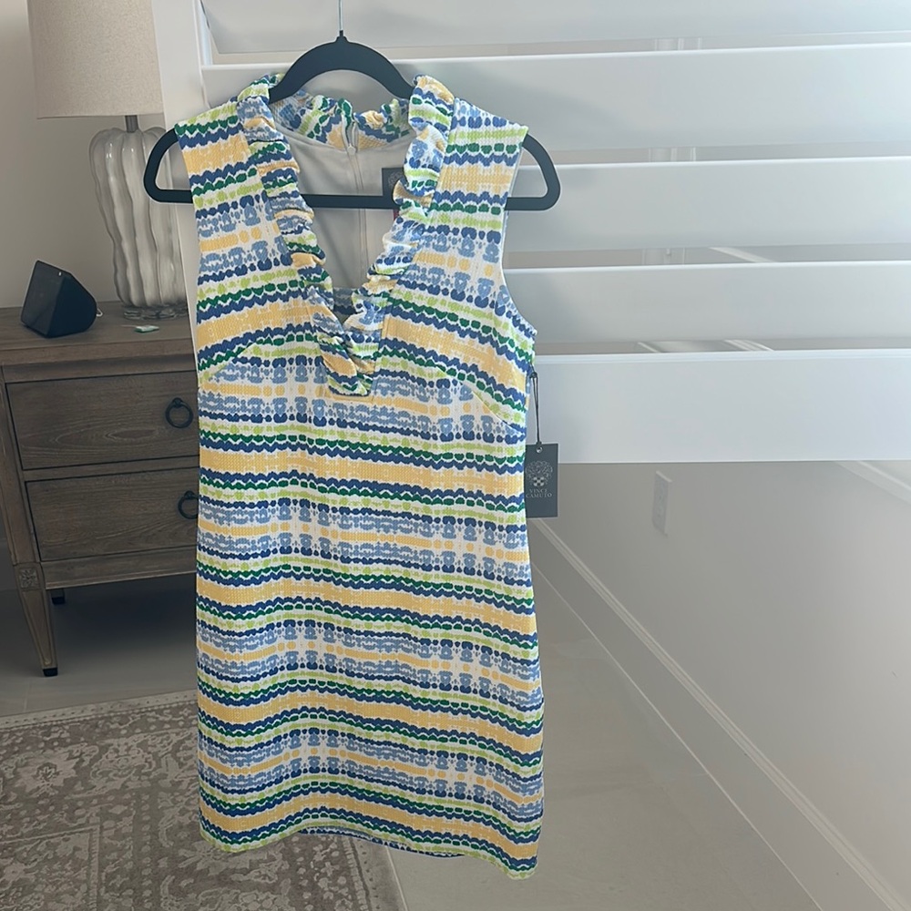 Vince Camuto Blue and Yellow Striped Dress
